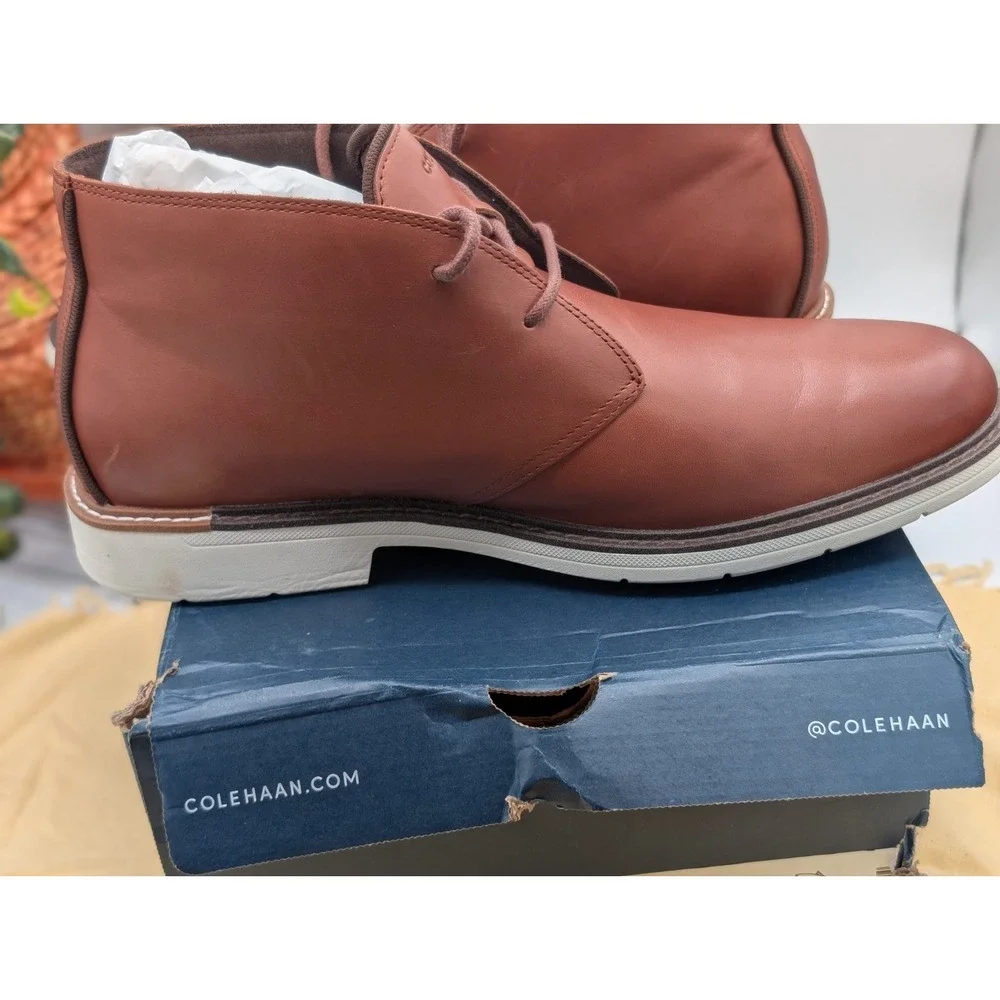 Men's Cognac Leather Chukka Boots Cole Haan GO-TO Lace Size 12M Woodbury C36528